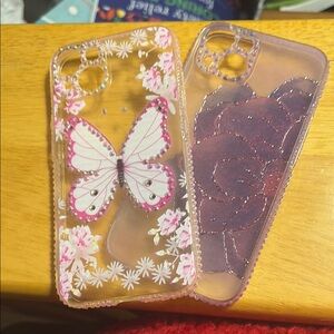 Pink and Purple Cell Phone Cases with Butterfly and Solid Design